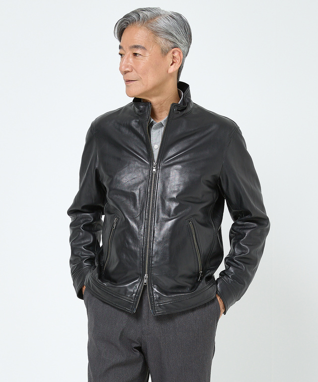 ラムレザー スタンドカラー ジャケット