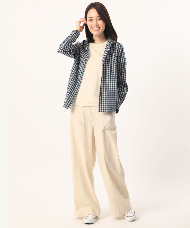 フード付きチェックシャツ