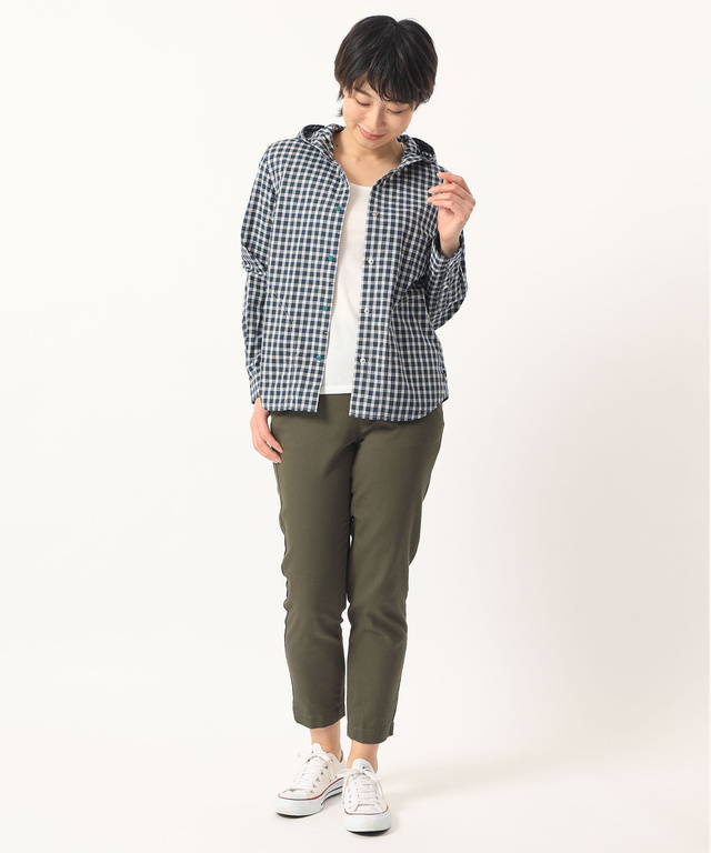 フード付きチェックシャツ