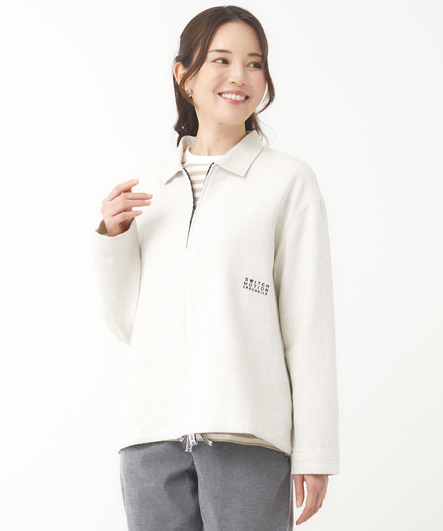 接結 ハーフジップ プルオーバーブラウス