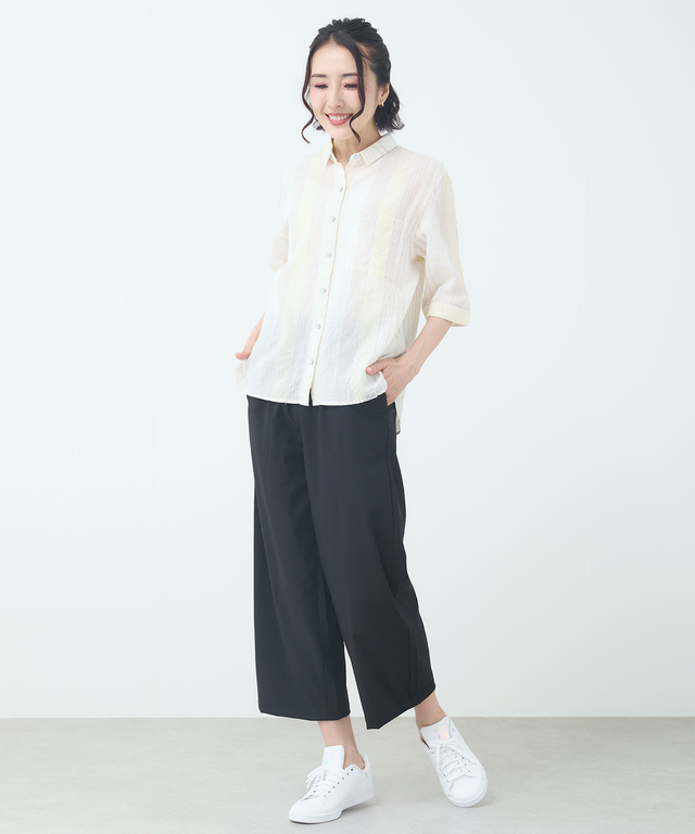 ストライプ ラウンドカット シャツ