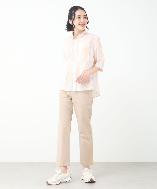 ストライプ ラウンドカット シャツ