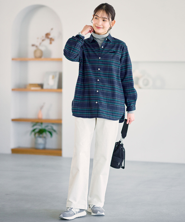 微起毛ピケ チェック柄 ブラウス