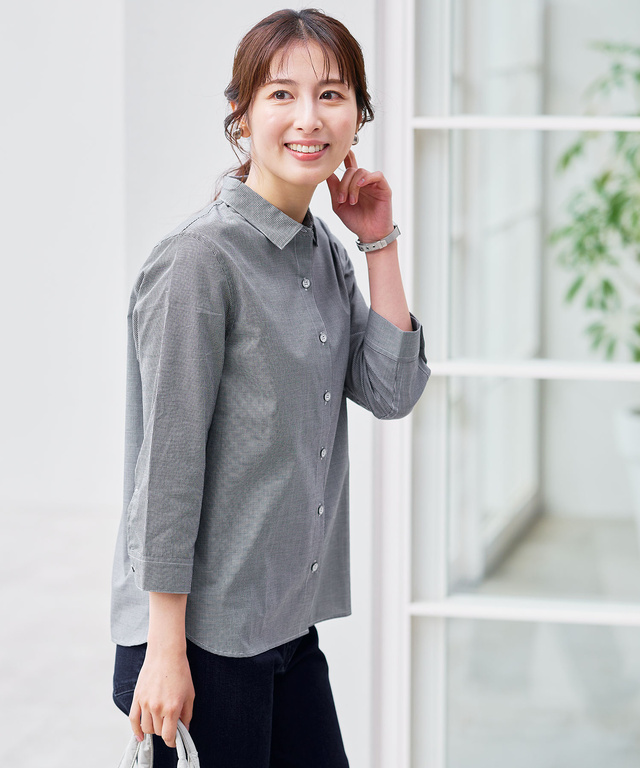 ノンアイロン コットン 7分袖 ブラウス【シワになりにくい】