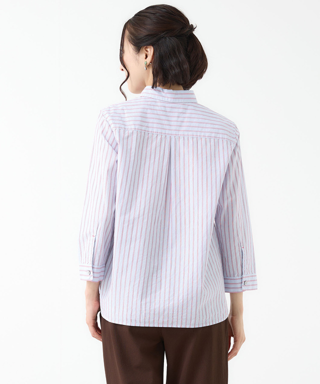 スノーコットン ストライプ 七分袖 シャツ【接触冷感】
