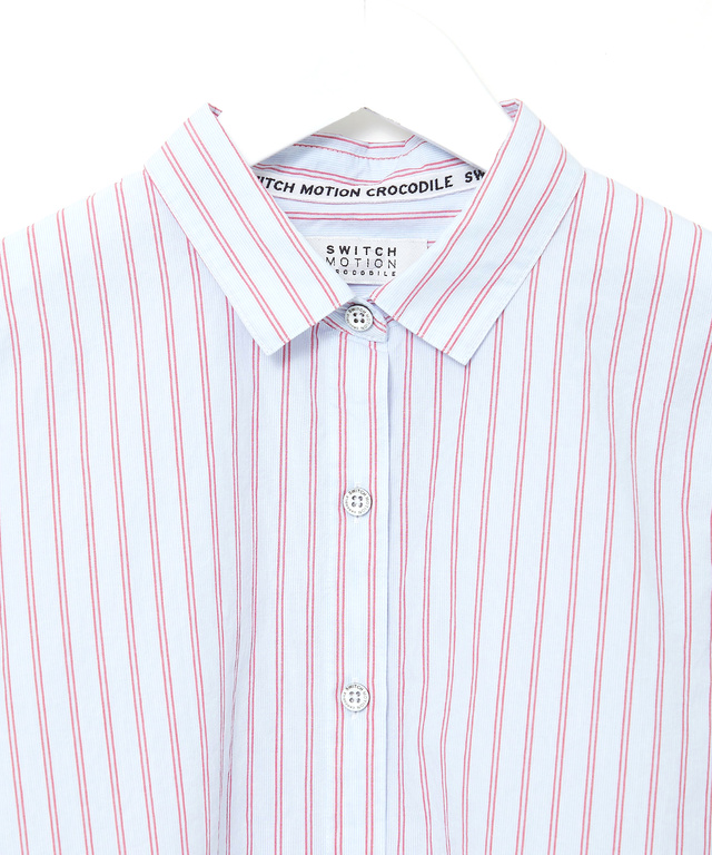 スノーコットン ストライプ 七分袖 シャツ【接触冷感】