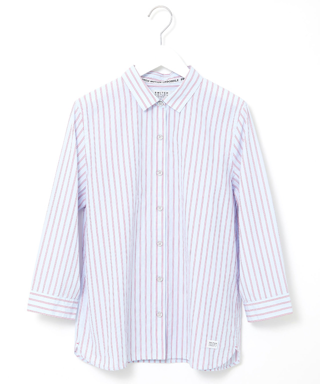 スノーコットン ストライプ 七分袖 シャツ【接触冷感】