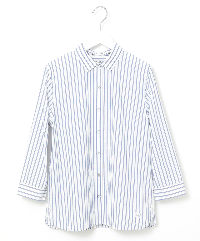 スノーコットン ストライプ 七分袖 シャツ【接触冷感】