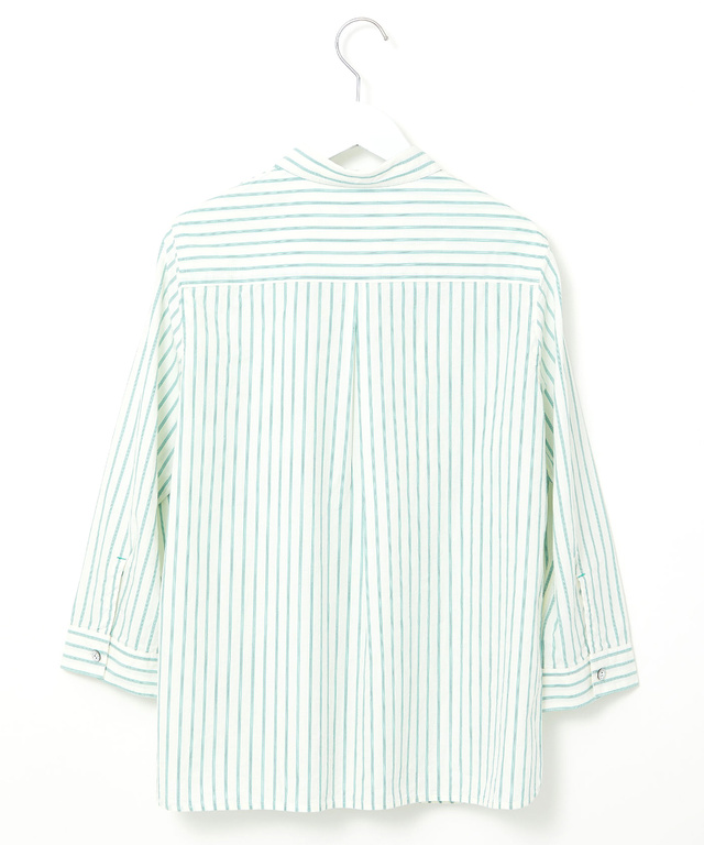 スノーコットン ストライプ 七分袖 シャツ【接触冷感】