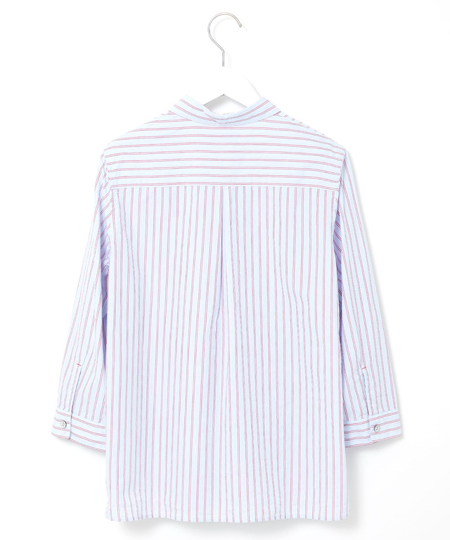 スノーコットン ストライプ 七分袖 シャツ【接触冷感】