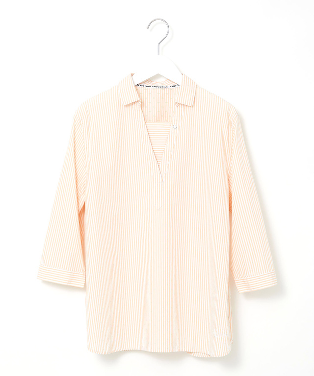 スノーコットン ストライプ スキッパー ブラウス【接触冷感】