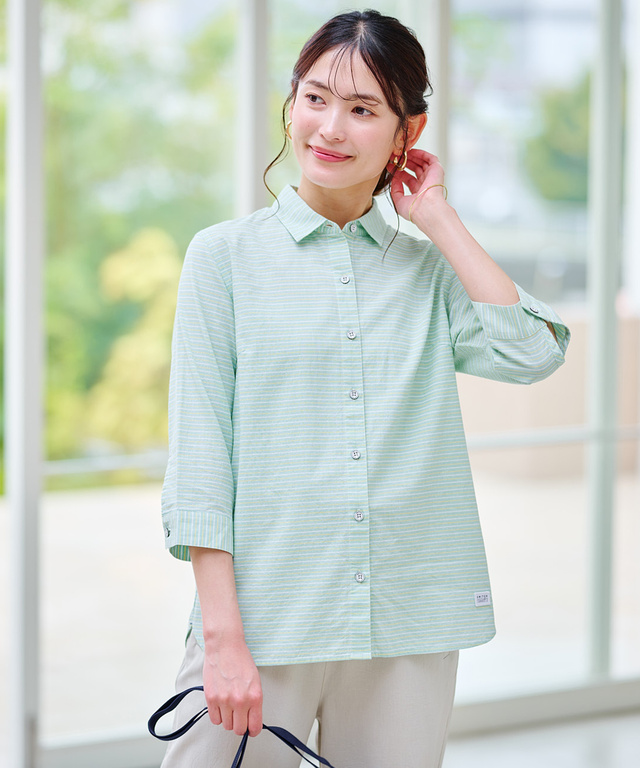 コットン デザイン 七分袖 シャツ