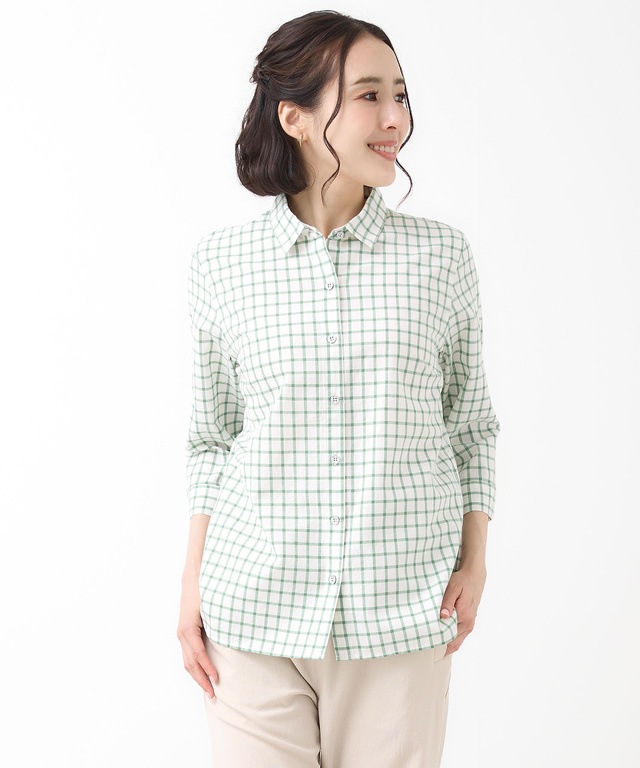 コットン デザイン 七分袖 シャツ