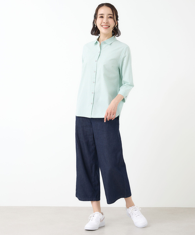 コットン デザイン 七分袖 シャツ