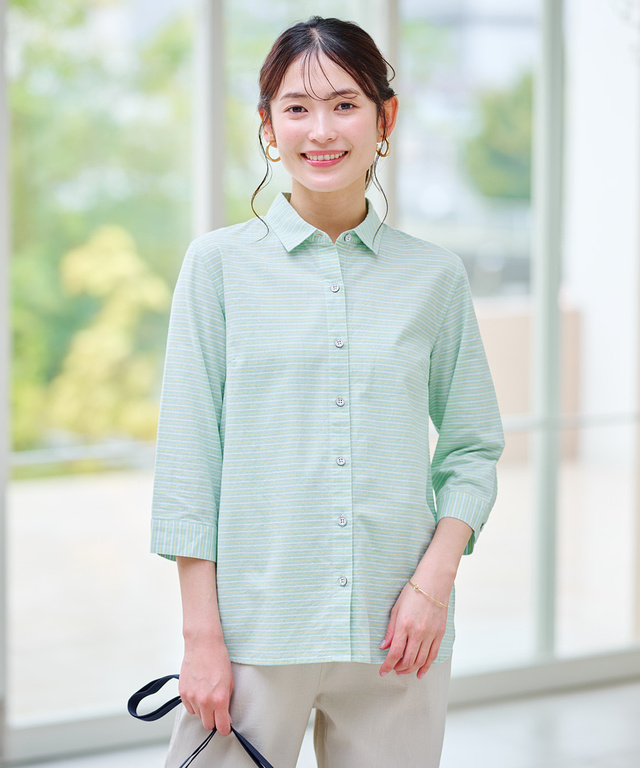 コットン デザイン 七分袖 シャツ