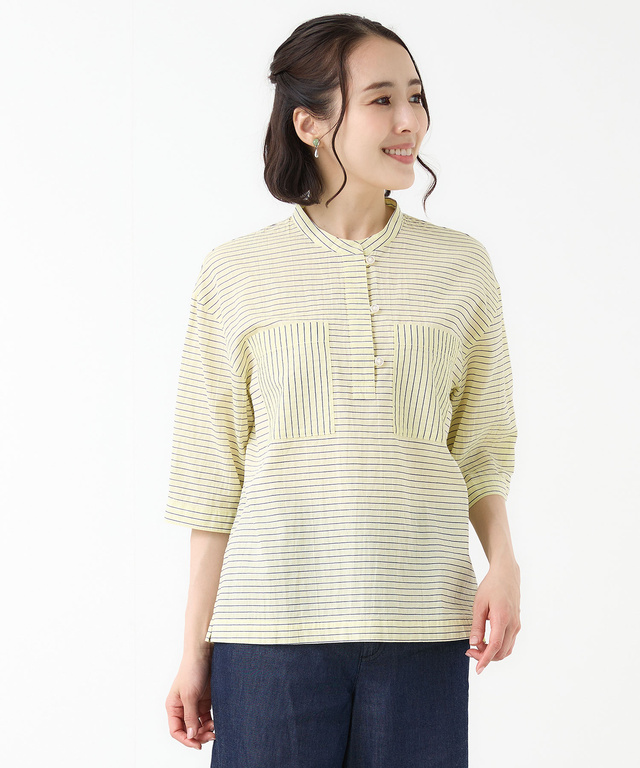 スノーコットン ボーダー プルオーバー ブラウス【接触冷感】