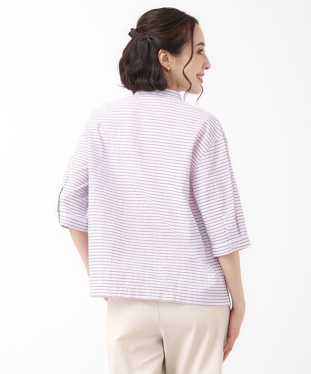 スノーコットン ボーダー プルオーバー ブラウス【接触冷感】