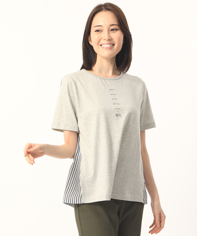 綿麻バックデザインドッキングカットソー