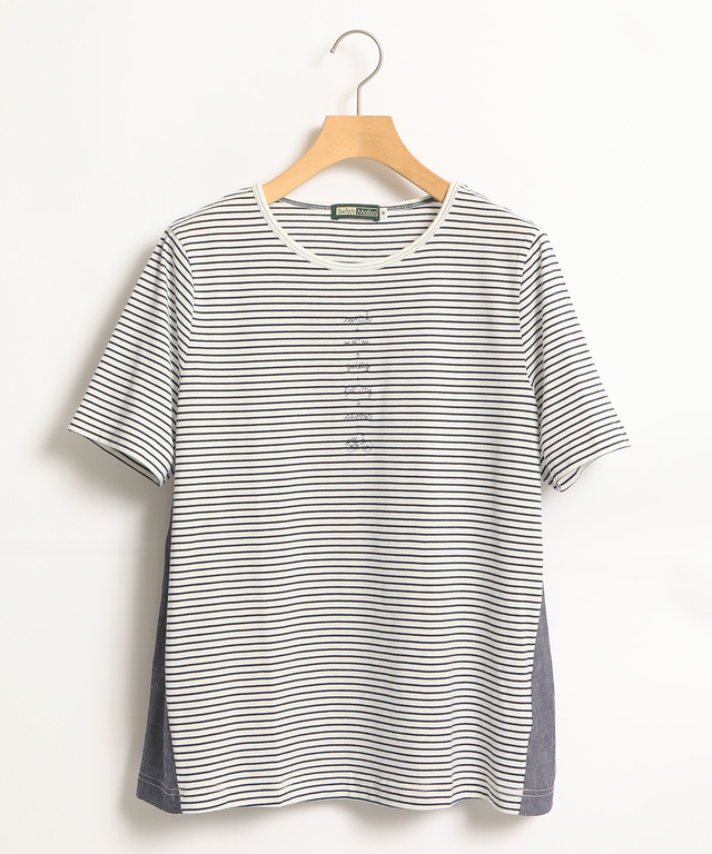 綿麻バックデザインドッキングカットソー
