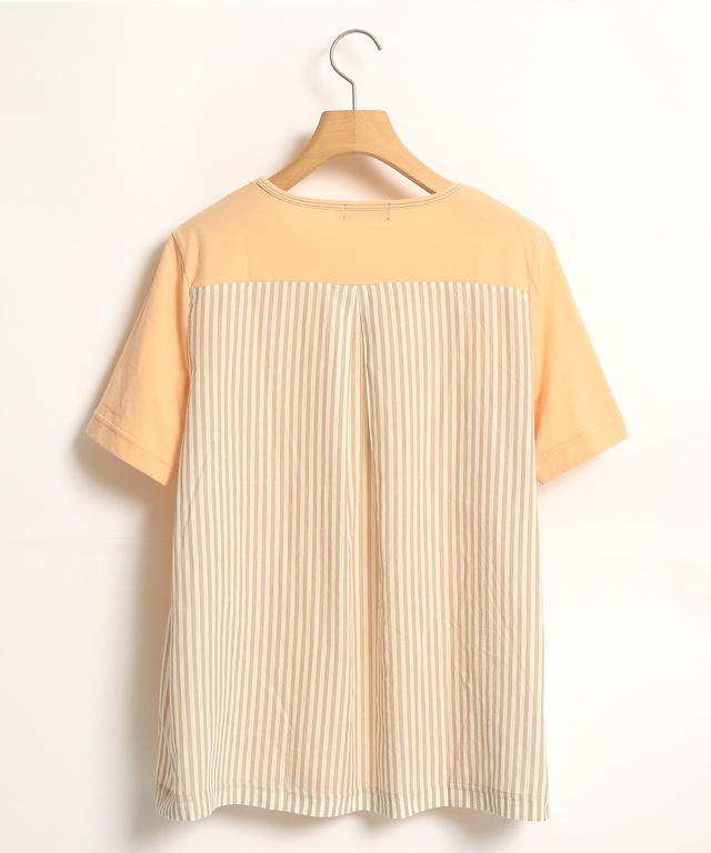 綿麻バックデザインドッキングカットソー