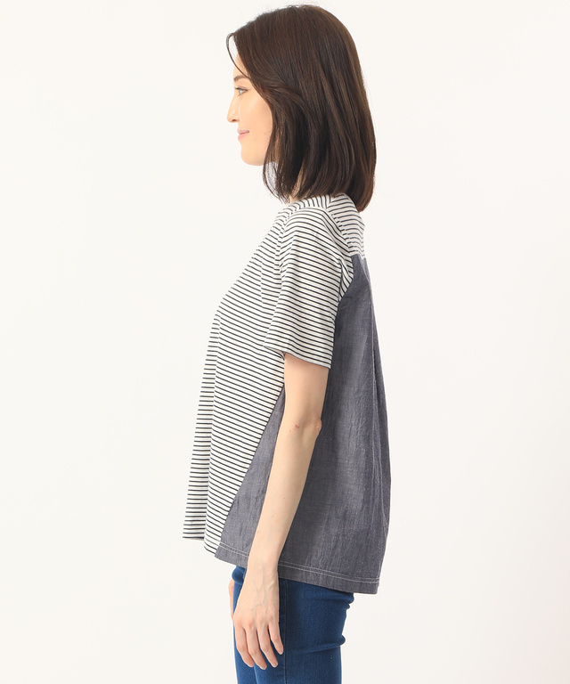 綿麻バックデザインドッキングカットソー