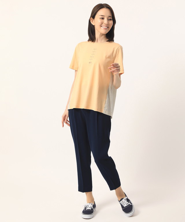 綿麻バックデザインドッキングカットソー