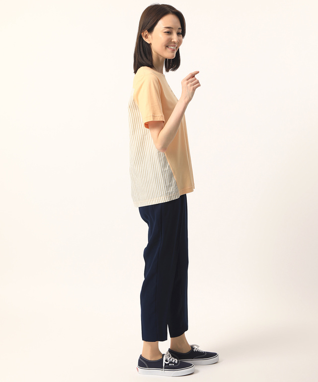 綿麻バックデザインドッキングカットソー