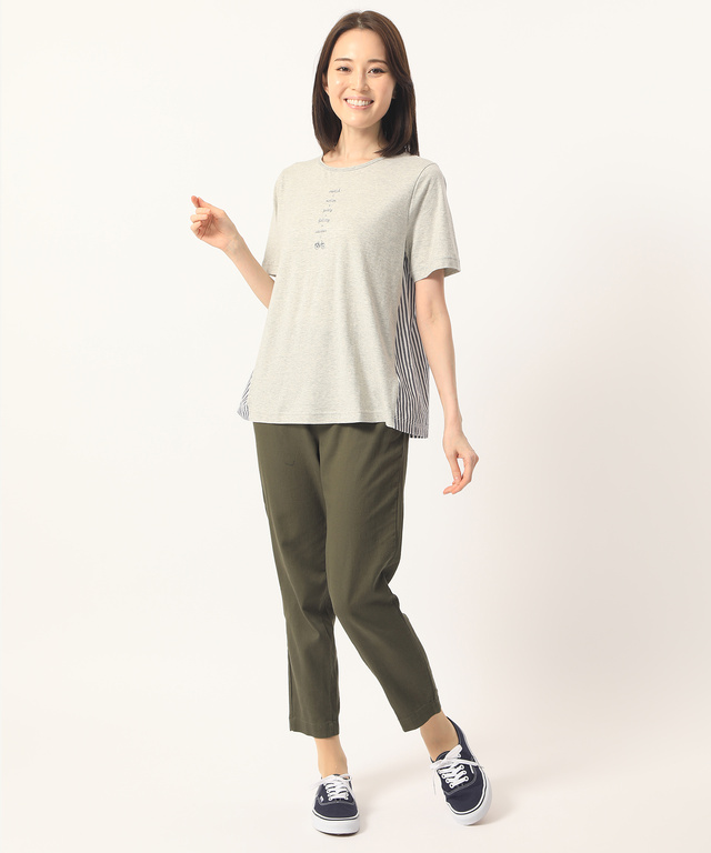 綿麻バックデザインドッキングカットソー