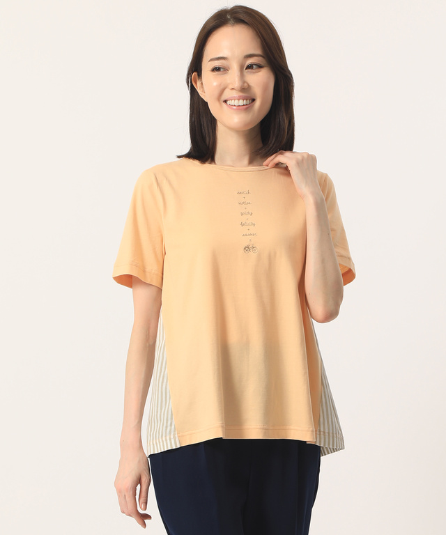 綿麻バックデザインドッキングカットソー
