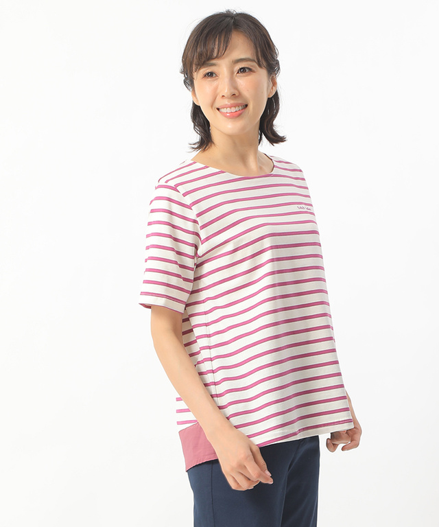 裾切り替えボーダーTシャツ