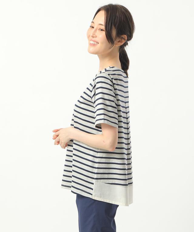 裾切り替えボーダーTシャツ