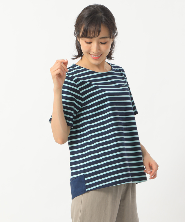 裾切り替えボーダーTシャツ