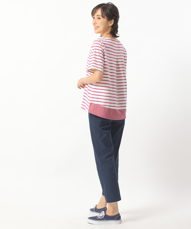 裾切り替えボーダーTシャツ