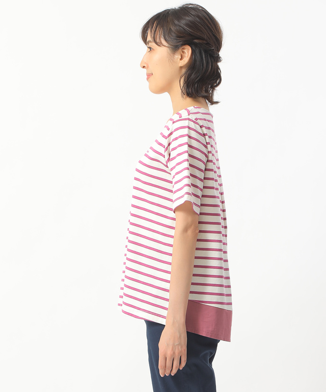 裾切り替えボーダーTシャツ