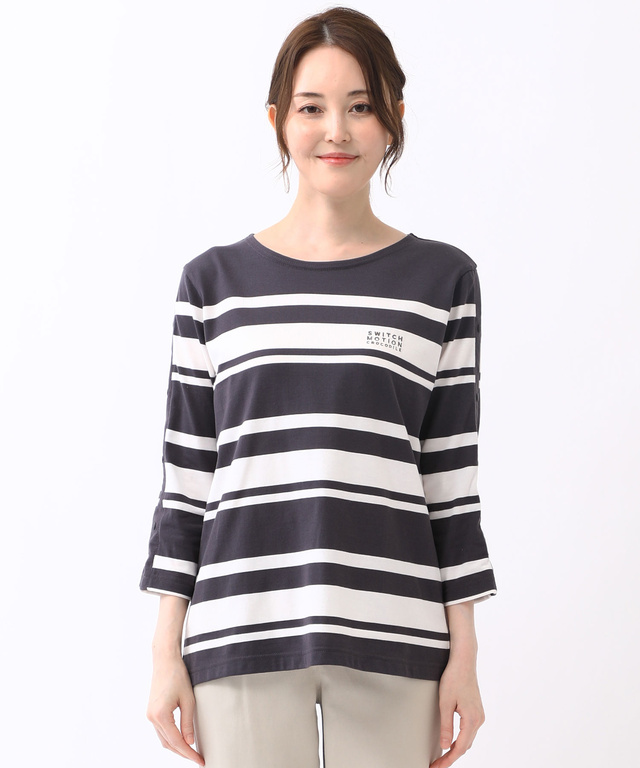 袖ボタン ボートネック Tシャツ【吸汗速乾】
