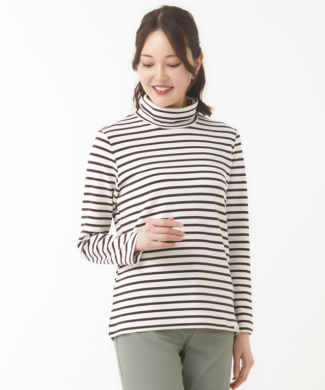 ボーダー タートルネック カットソー