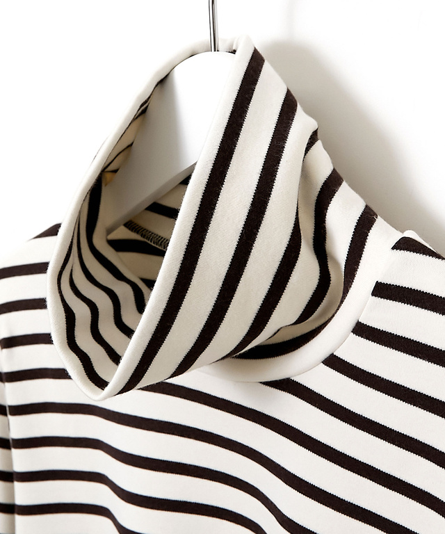 ボーダー タートルネック カットソー