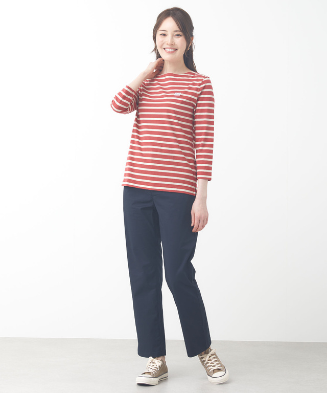 スノーコットン ボーダー 七分袖Tシャツ【接触冷感】