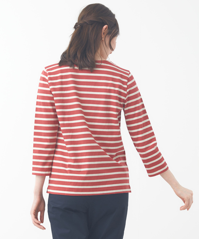 スノーコットン ボーダー 七分袖Tシャツ【接触冷感】