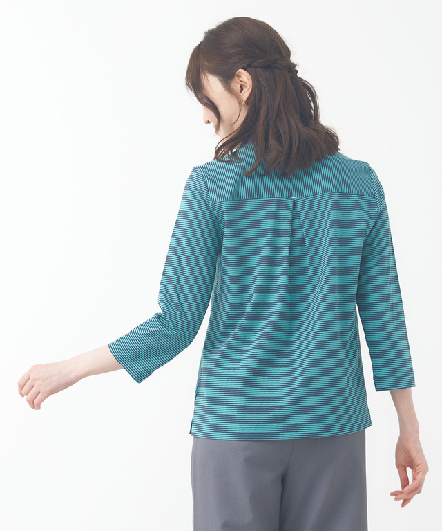 スノーコットン バンドカラー 七分袖Tシャツ【接触冷感】