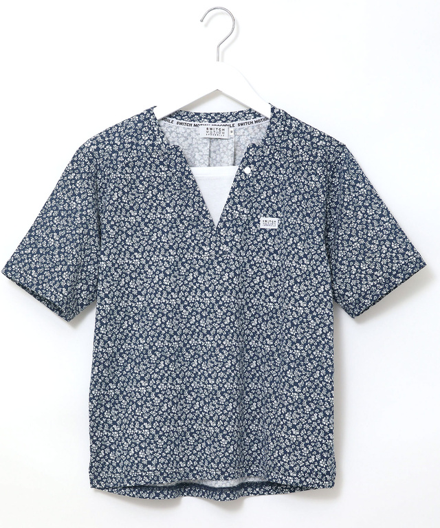 小花柄 レイヤード風 Tシャツ