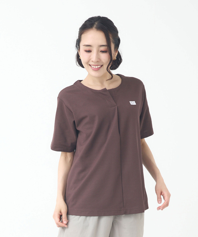鹿の子 キーネックデザイン Tシャツ【UVカット】