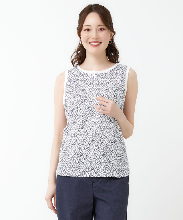 小花柄 ヘンリーネック タンクトップ