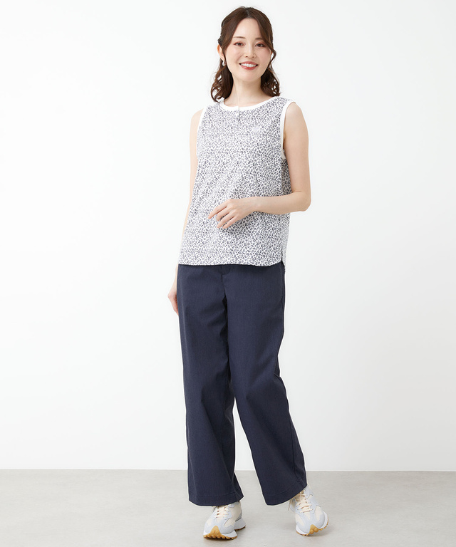 小花柄 ヘンリーネック タンクトップ