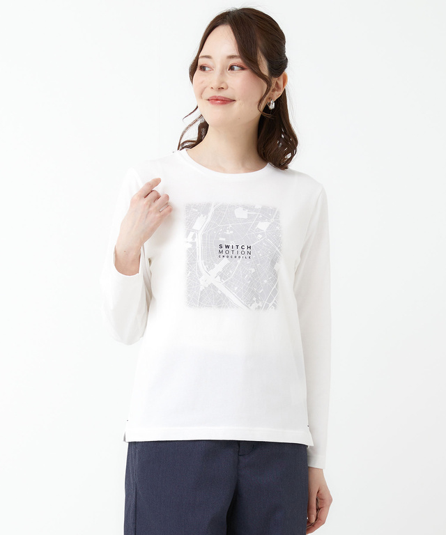マップ柄プリント 長袖 Tシャツ