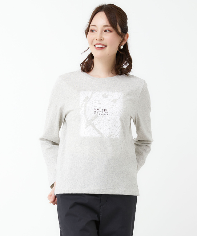 マップ柄プリント 長袖 Tシャツ