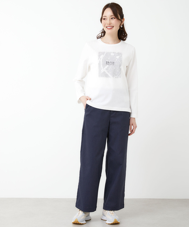 マップ柄プリント 長袖 Tシャツ