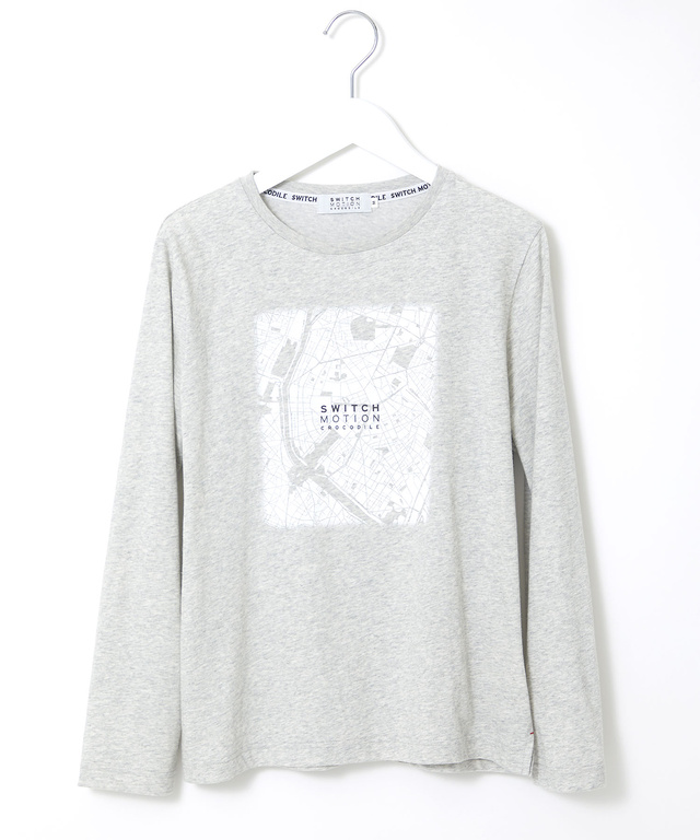 マップ柄プリント 長袖 Tシャツ