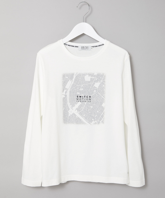マップ柄プリント 長袖 Tシャツ