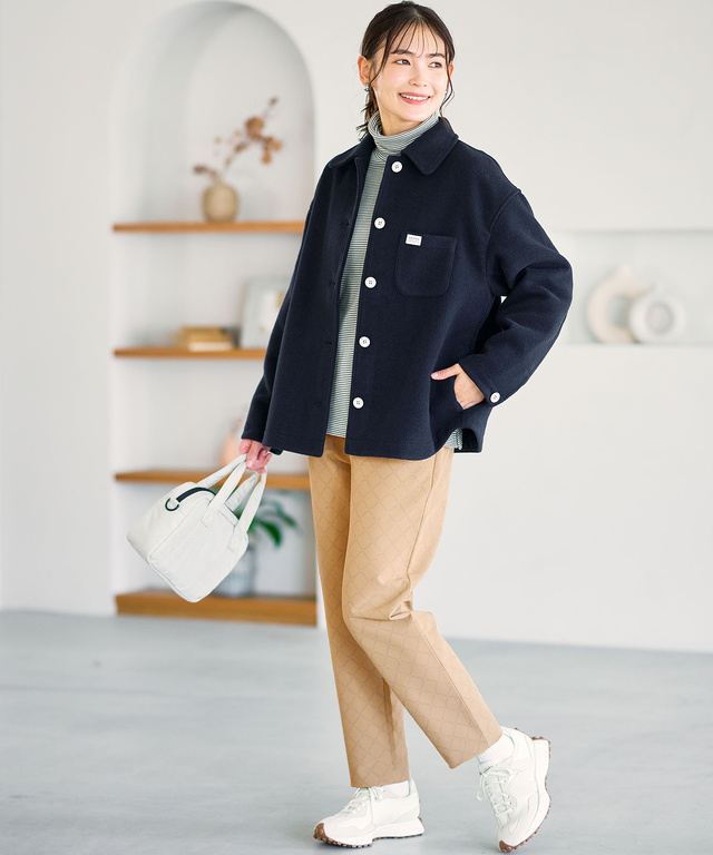 コットンスムースボーダー タートルネック カットソー